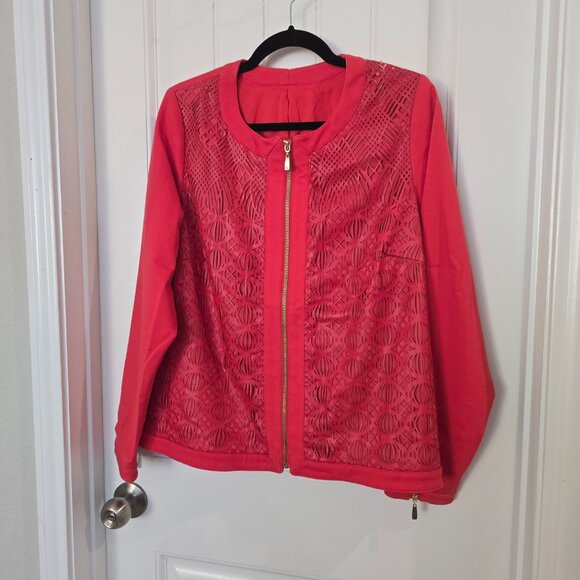 Peter Nygard Coral Red Leatherwork Jacket Blazer - Picture 12 of 15